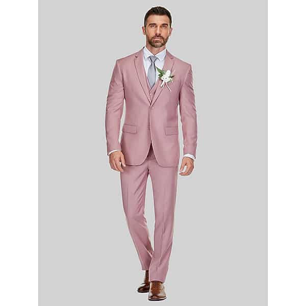 Braveman Men's Slim Fit 3-Piece Vested Suit Dusty Rose - Size: 46 Long
