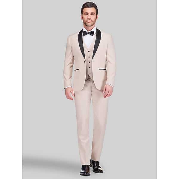 Gino Vitale Big & Tall Men's Slim Fit 3-Piece Tuxedo Light Beige - Size: 54 Long