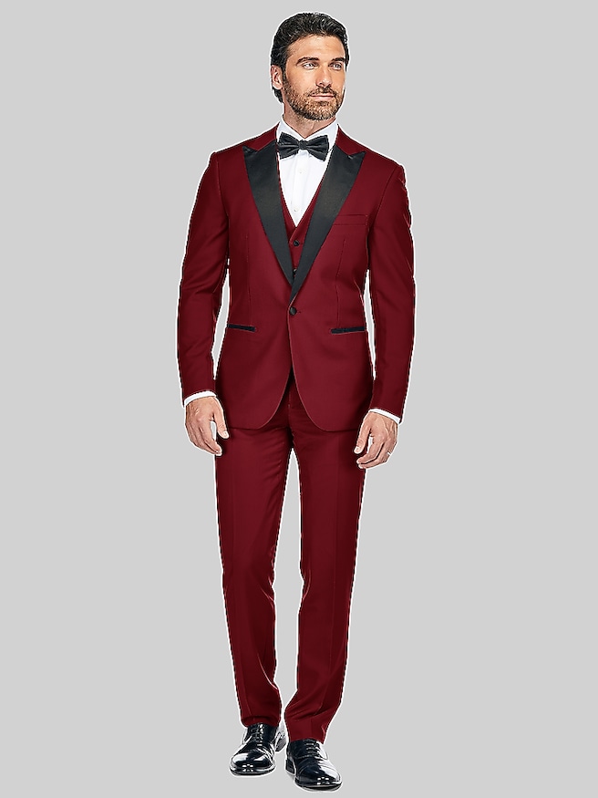 Gino Vitale Slim Fit 3-Piece Peak Vested Tuxedo Burgundy
