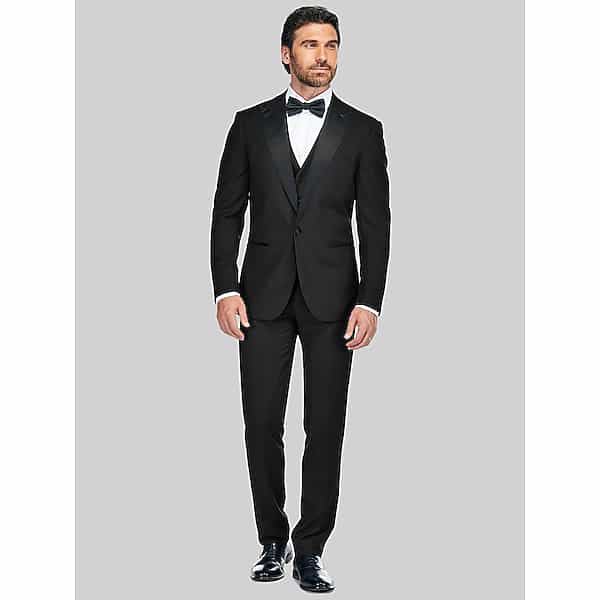 Gino Vitale Men's Slim Fit 3-Piece Peak Vested Tuxedo Formal Black - Size: 40 Long