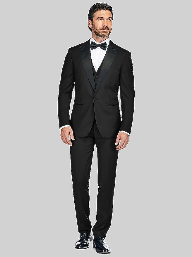 Gino Vitale Slim Fit 3-Piece Peak Vested Tuxedo Formal Black