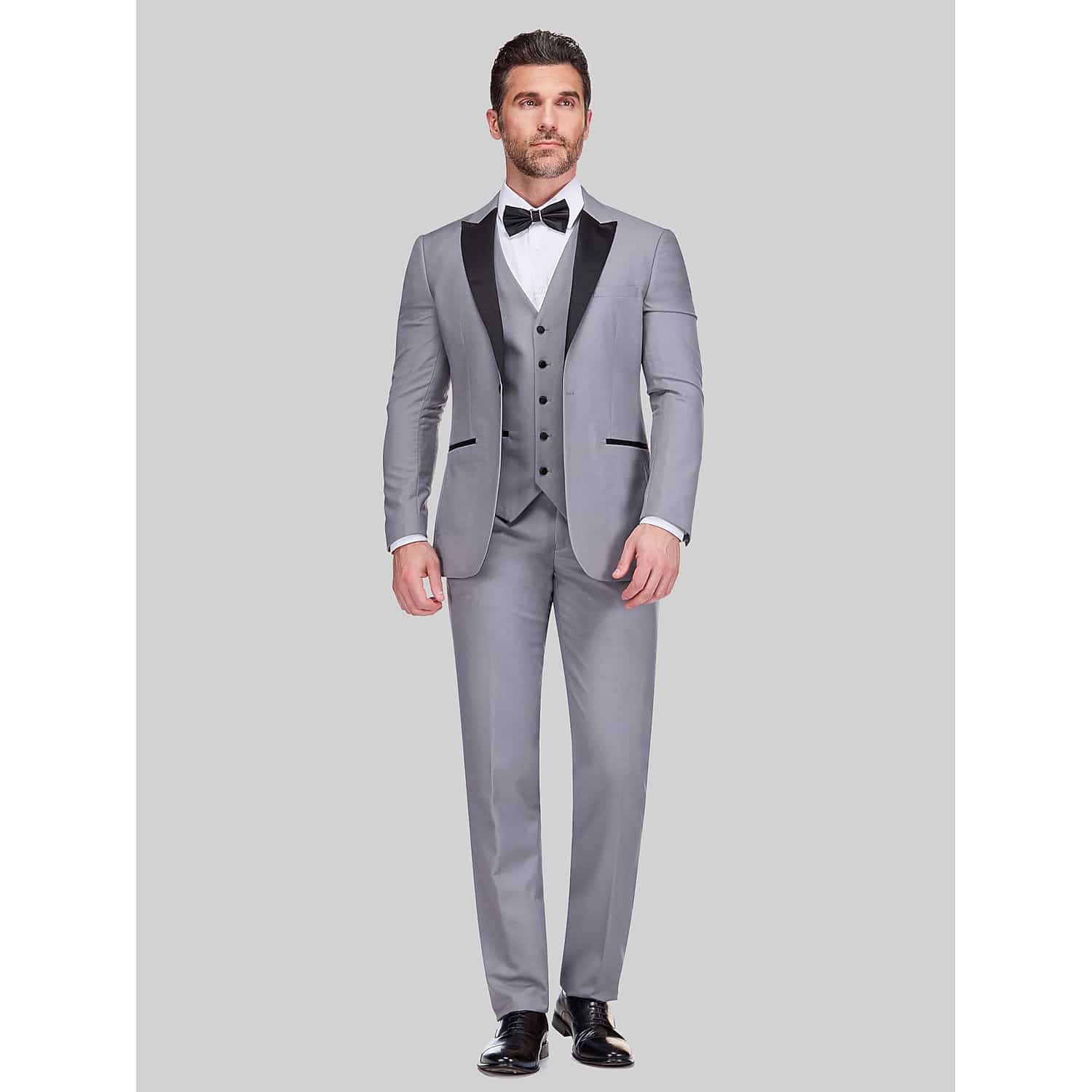 Gino Vitale Men’s Slim Fit 3-Piece Tuxedo in Light Grey – Jacket, Vest and Flat Front Pants, Size 46 Long