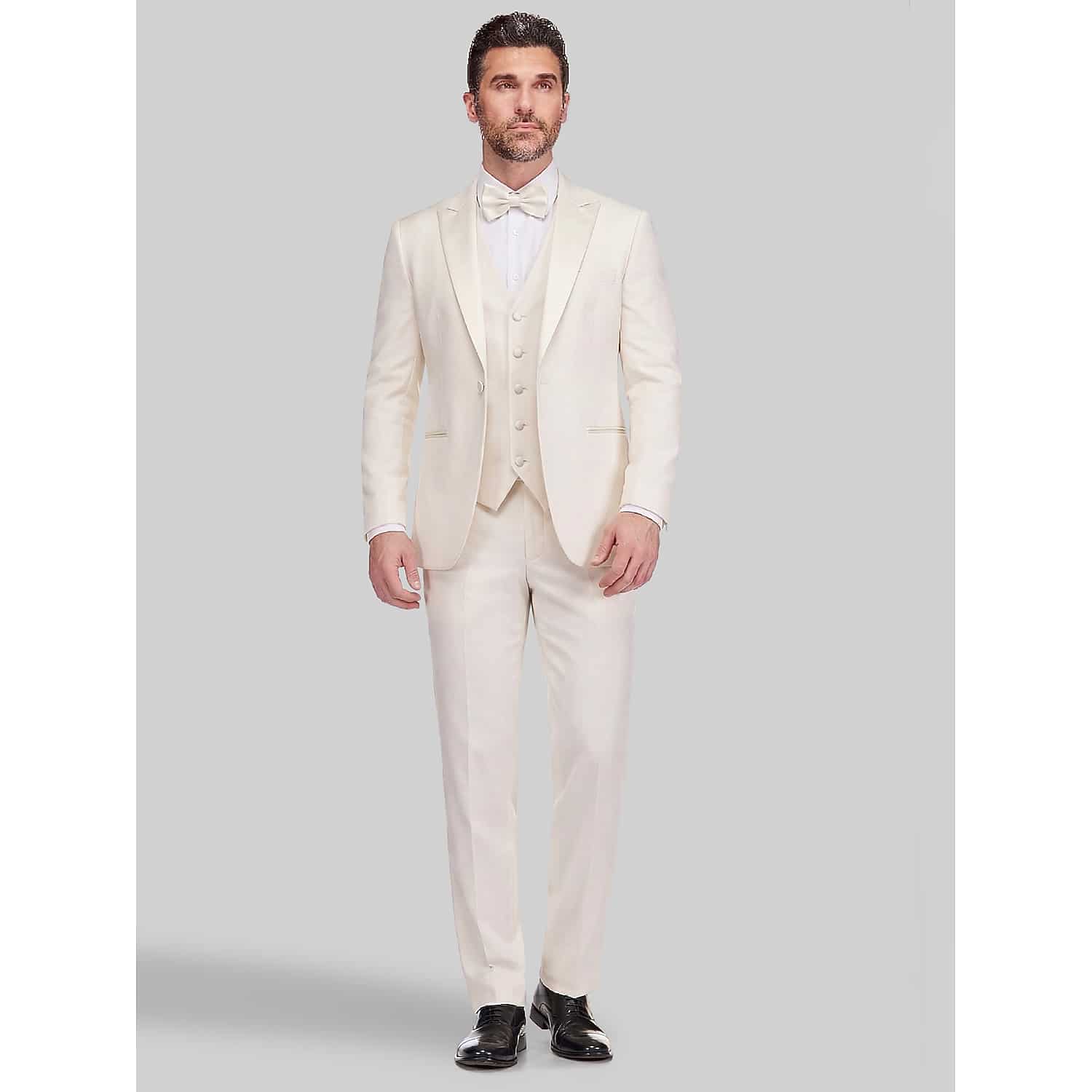 Gino Vitale Men’s Slim Fit 3-Piece Tuxedo in Ivory White – Jacket, Vest and Flat Front Pants, Size 38 Short