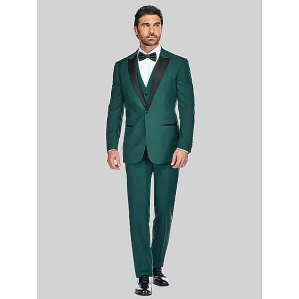 Gino Vitale Men's Slim Fit 3-Piece Peak Vested Tuxedo Hunter Green - Size: 46 Regular