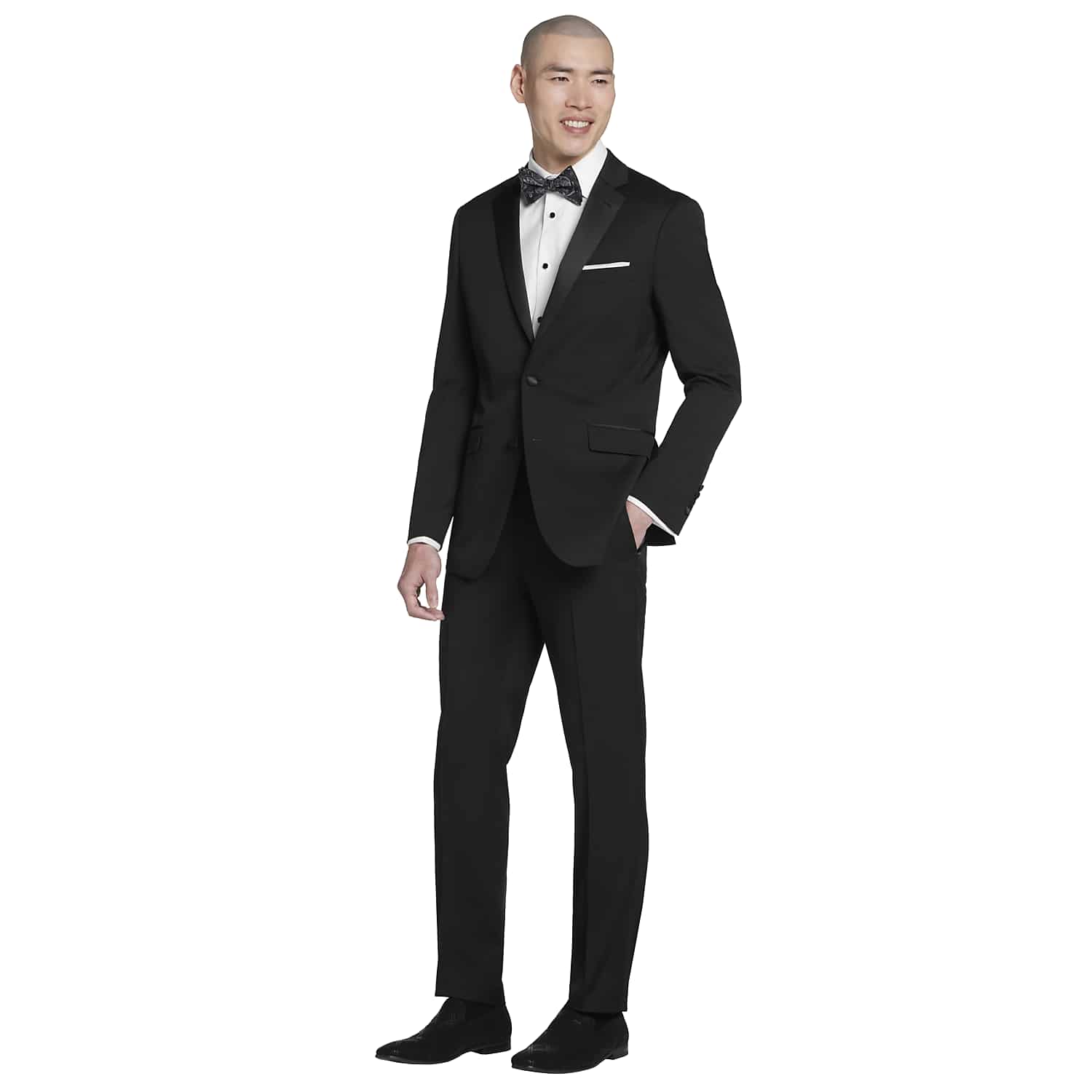 Wilke-Rodriguez Slim Fit Black Tuxedo Suit in Formal Black – 2-Piece Notch Lapel Men’s Wedding, Prom and Homecoming Outfit, Size 42 Short