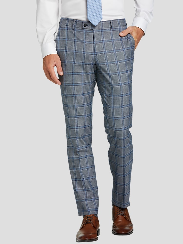 Men's Plaid Dress Pants Casual Slim Fit Checkered Business Trousers White  30 