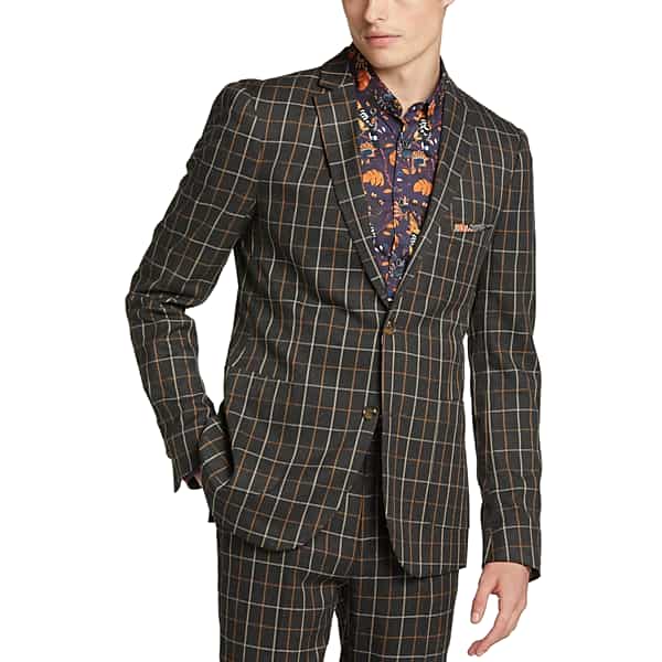 Men’s Vintage Style Suits, Classic Suits Paisley  Amp Gray Mens Paisley  Gray Slim Fit Suit Separates Jacket CharcoalGold Windowpane - Size 40 Regular $189.99 AT vintagedancer.com