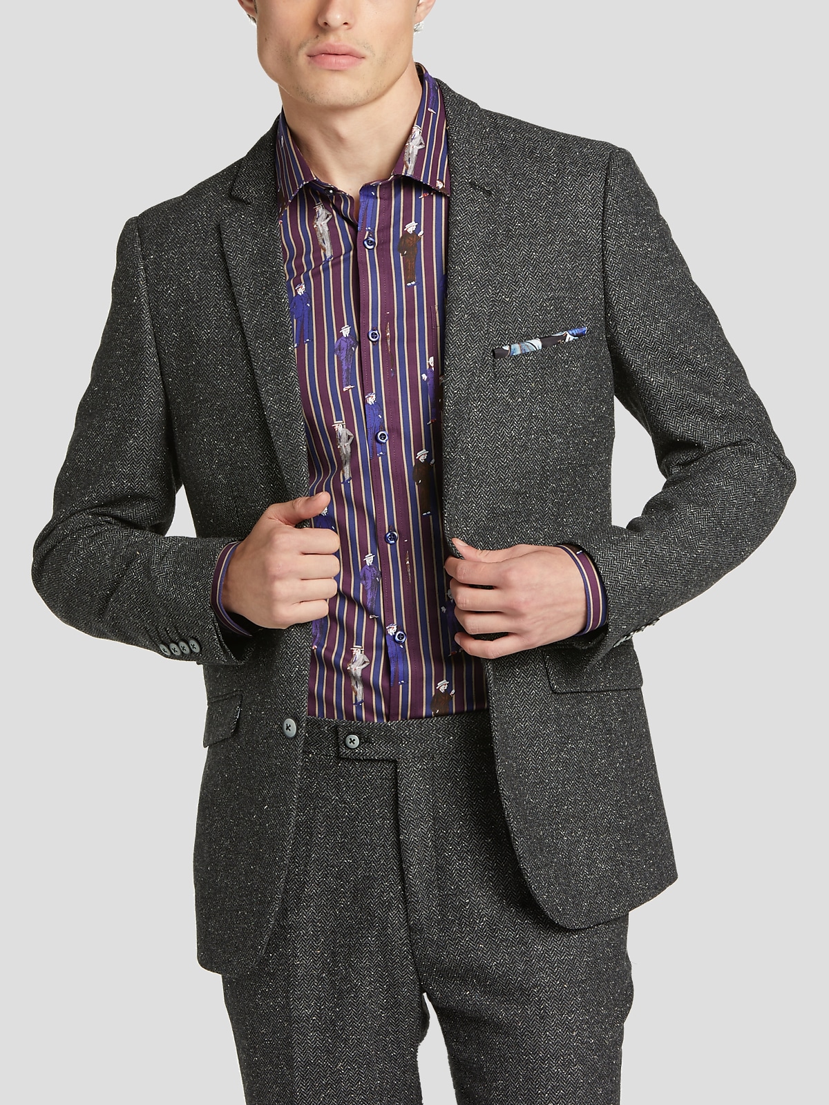 Paisley Gray Field Military Suit Jacket Slim Charcoal Tweed