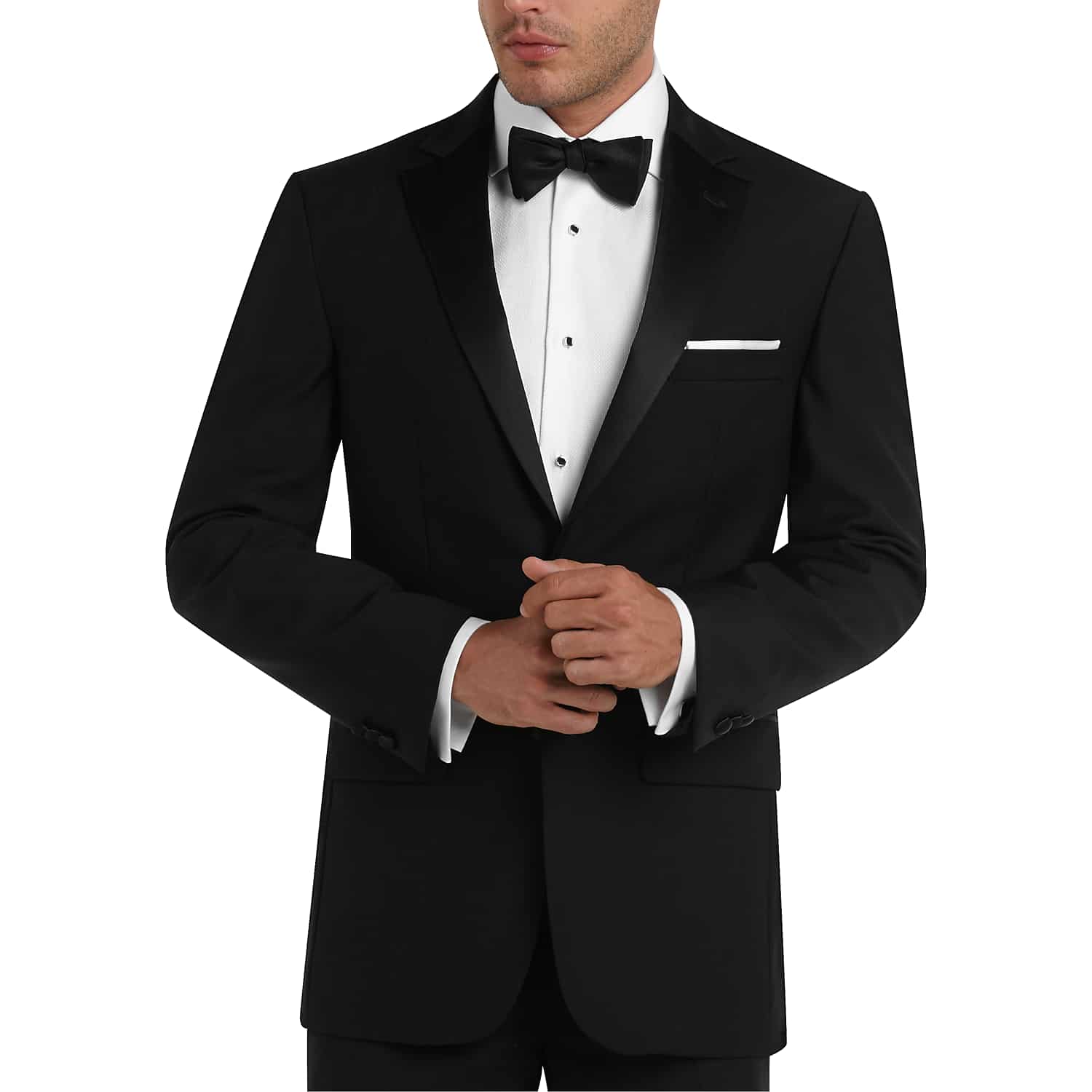 Pronto Uomo Platinum Modern Fit Wool Blend Tuxedo Jacket in Formal Black – Satin Notch Lapel Dinner Jacket, Size 44 Long