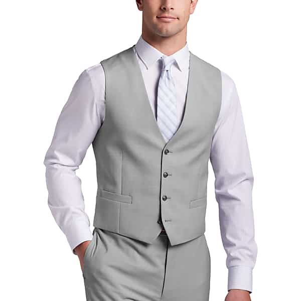Calvin Klein Slim Fit Wool Blend Men's Suit Vest Light Gray Sharkskin - Size: Small TMW3X9900S16