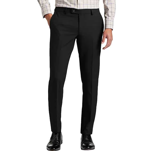 Egara Skinny Fit 2-Way Stretch Men's Suit Pants Black Solid - Size: 56W x 32L TMW3X9E56T02