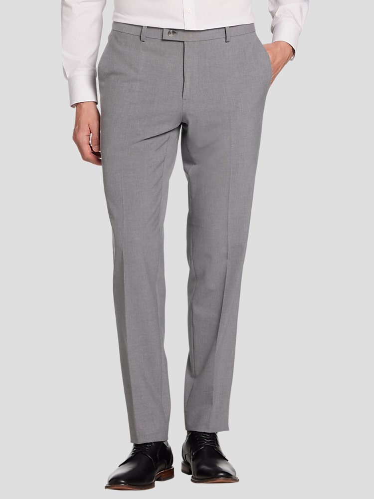 Egara Skinny Fit 2-Way Stretch Mens Suit Pants in Med Gray Solid  Modern Tapered Dress Slacks, Size 29W x 34L