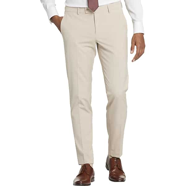 Egara Skinny Fit 2-Way Stretch Men's Suit Pants Tan Solid - Size: 28W x 30L