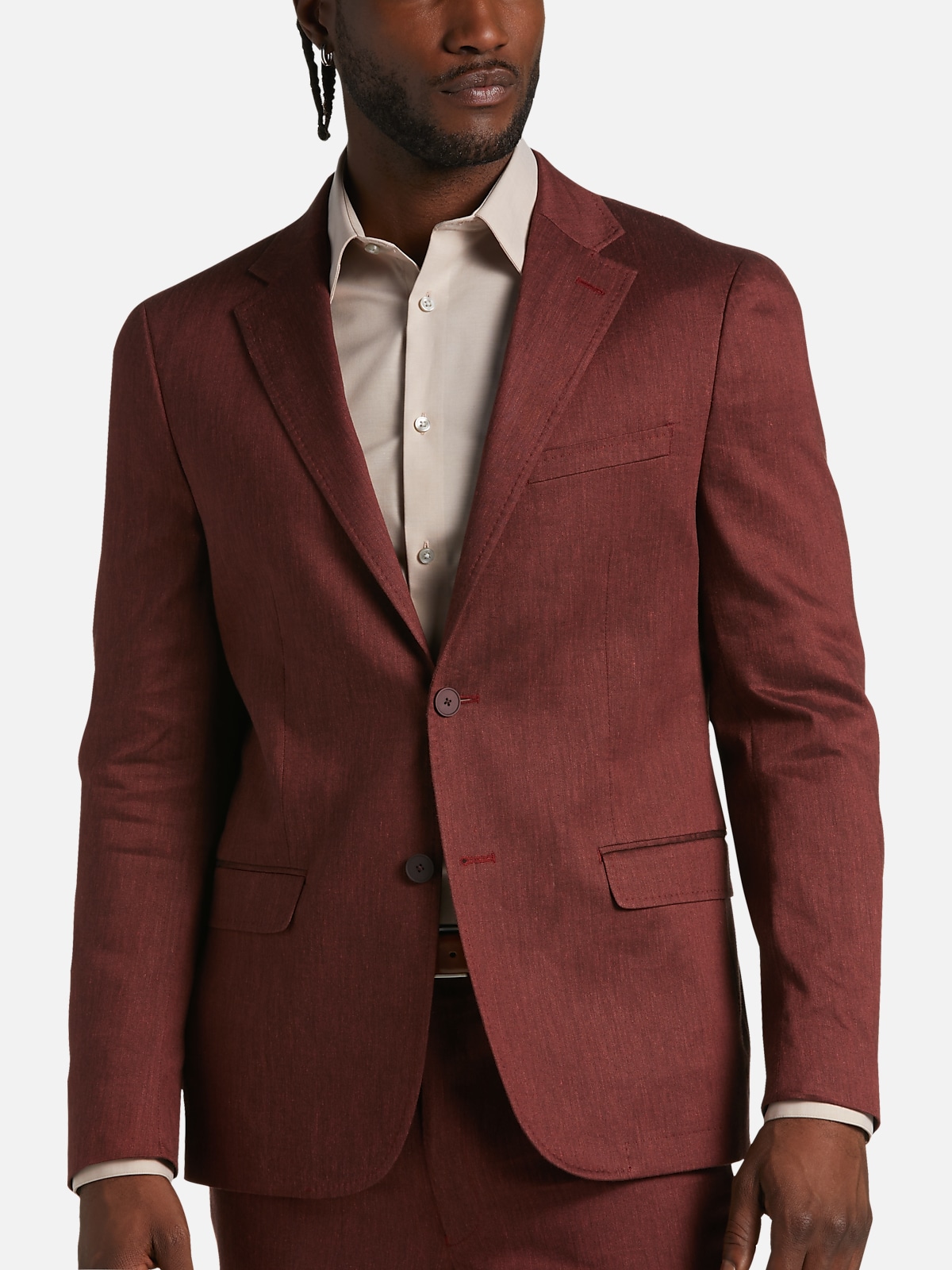 Slim Fit Linen-blend Blazer - Dark red - Men