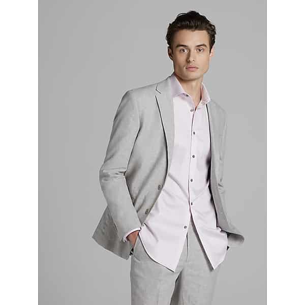 JOE Joseph Abboud Big & Tall Slim Fit Linen Blend Men's Suit Jacket Light Gray - Size: 54 Long