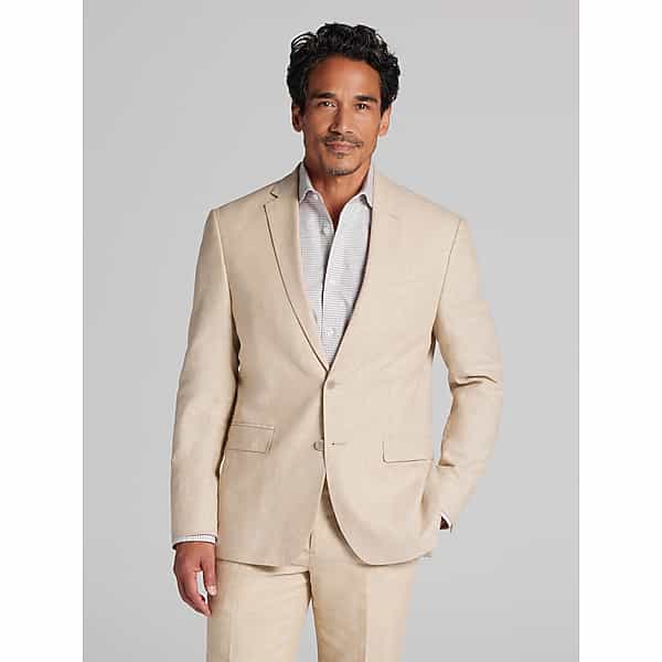 JOE Joseph Abboud Slim Fit Linen Blend Men's Suit Jacket Tan Chambray - Size: 42 Short TMW3XN142123