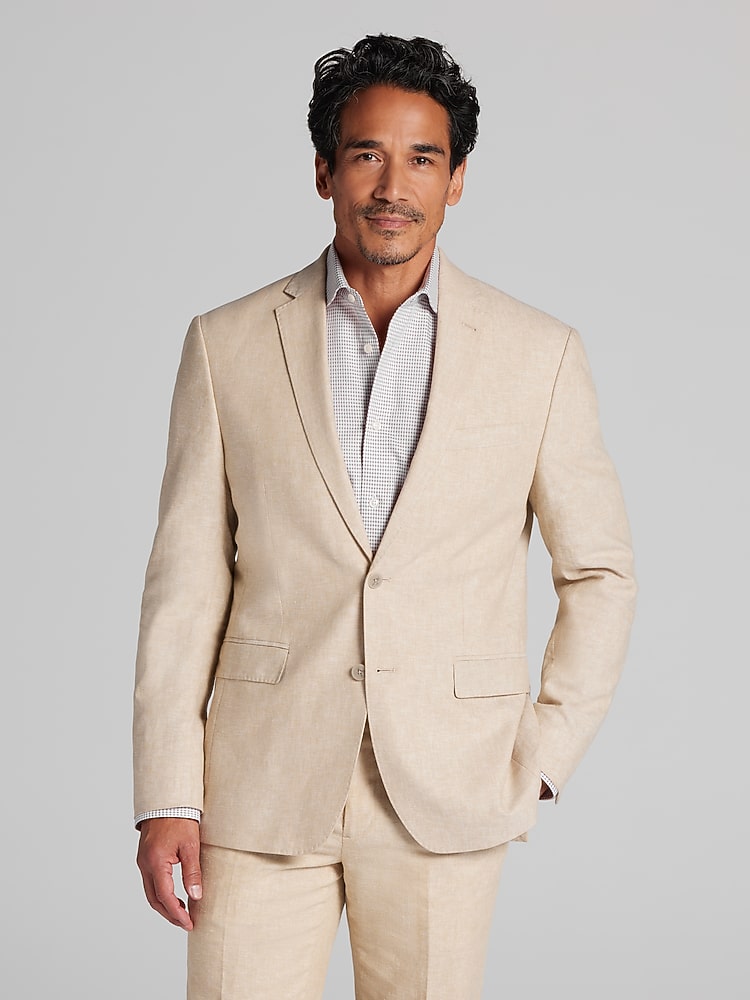 straight fit dress pants men Men's Tan Brown Classic Check Slim Fit 3 Piece Suit main image 0