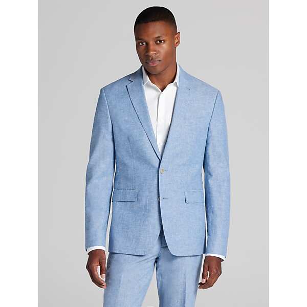 JOE Joseph Abboud Big & Tall Slim Fit Linen Blend Men's Suit Jacket Dusty Blue - Size: 58 Regular TMW3XGG58270
