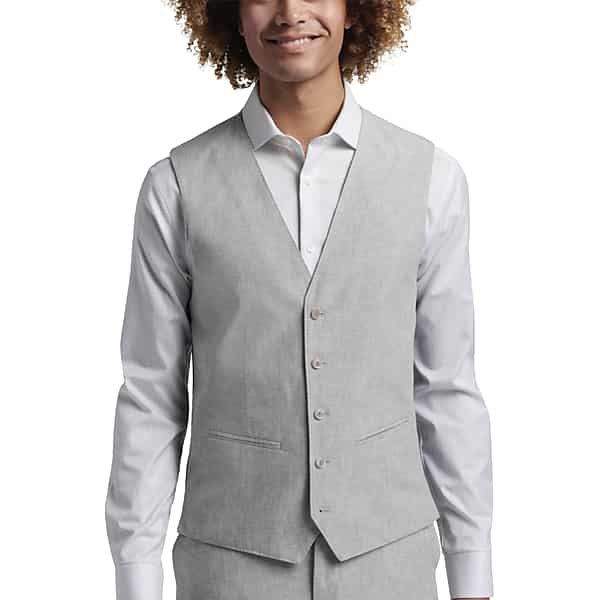 JOE Joseph Abboud Big & Tall Slim Fit Linen Blend Men's Suit Separates Vest Light Gray - Size: 3XLT