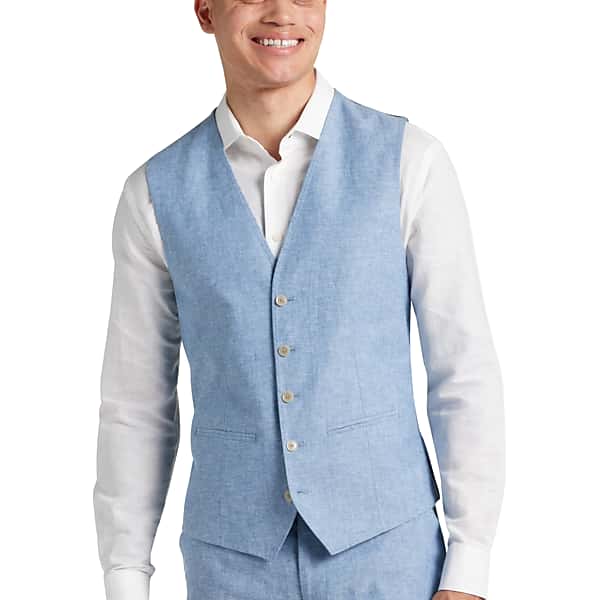 JOE Joseph Abboud Slim Fit Linen Blend Men's Suit Separates Vest Dusty Blue - Size: Large