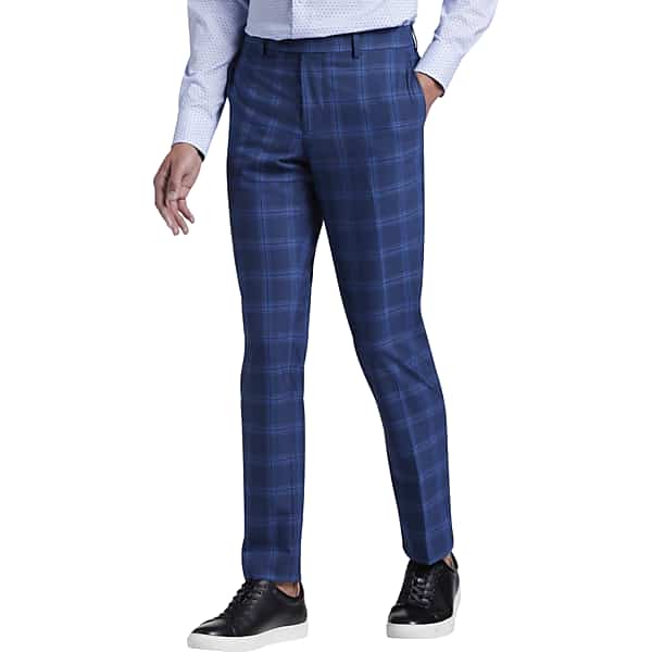 Egara Skinny Fit Men's Suit Separates Windowpane Plaid Pants Navy Windowpane - Size: 36W x 34L