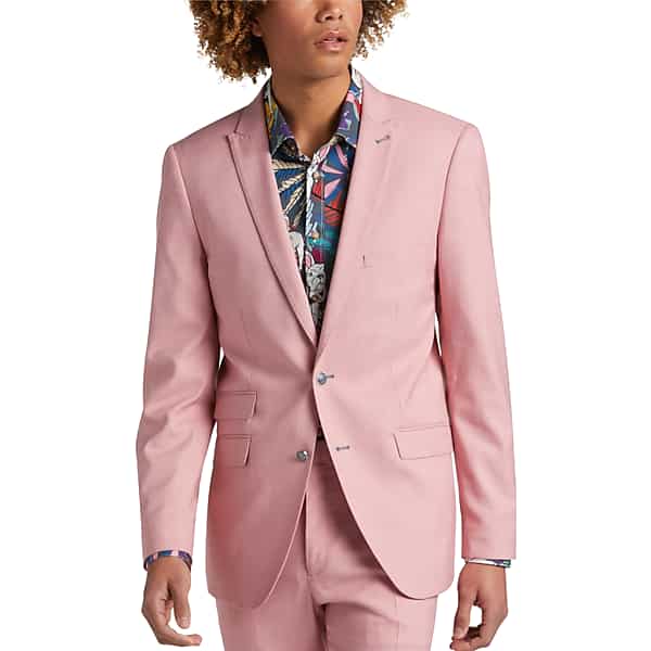 Men’s Vintage Style Suits, Classic Suits Paisley  Amp Gray Mens Paisley  Gray Slim Fit Suit Separates Jacket Pink Carnation - Size 44 Regular $189.99 AT vintagedancer.com