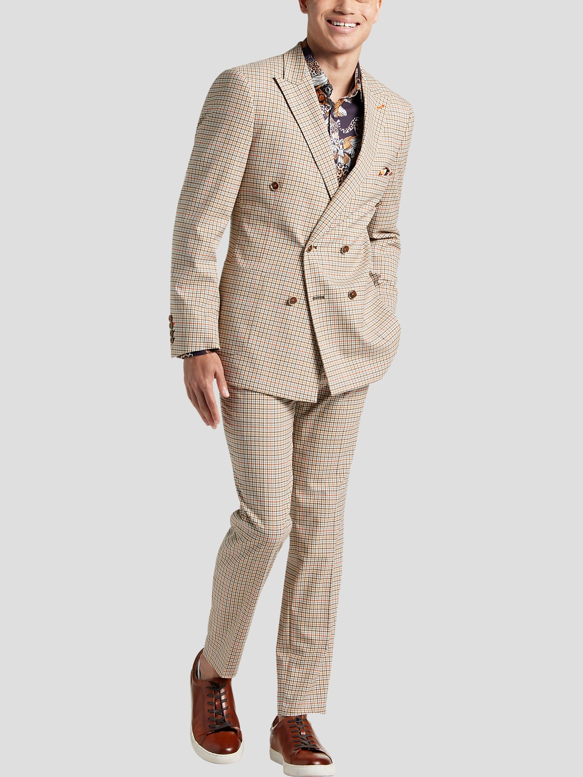 PAISLEY GRAY TAN CHECK SLIM PEAK SV 2BTN DB COAT