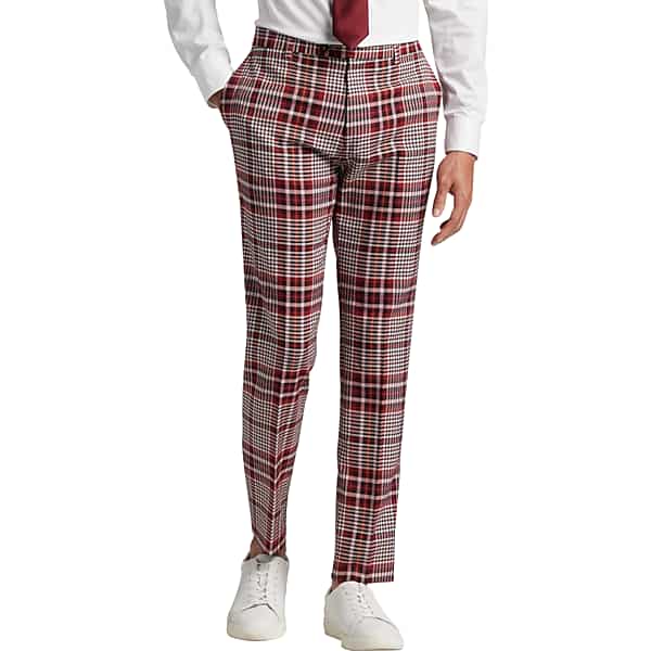 Men’s Steampunk Pants & Trousers Paisley  Amp Gray Mens Paisley  Gray Slim Fit Suit Separates Pants Pink Plaid - Size 32W x 32L $79.99 AT vintagedancer.com