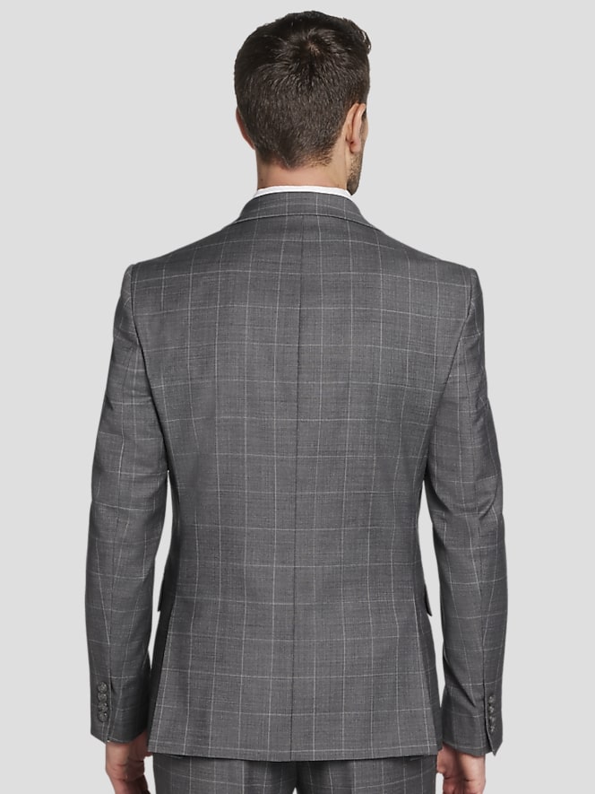 Calvin Klein Slim Fit Wool Blend Windowpane Suit Jacket