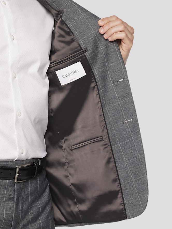 Calvin Klein Slim Fit Wool Blend Windowpane Suit Jacket