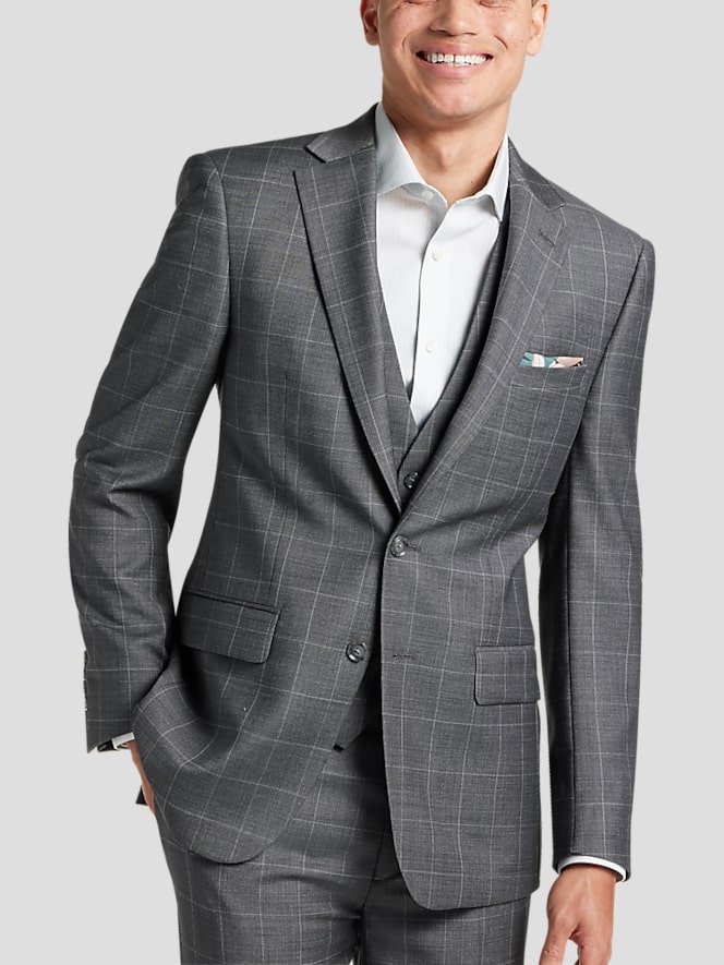 Calvin Klein Slim Fit Wool Blend Windowpane Suit Jacket