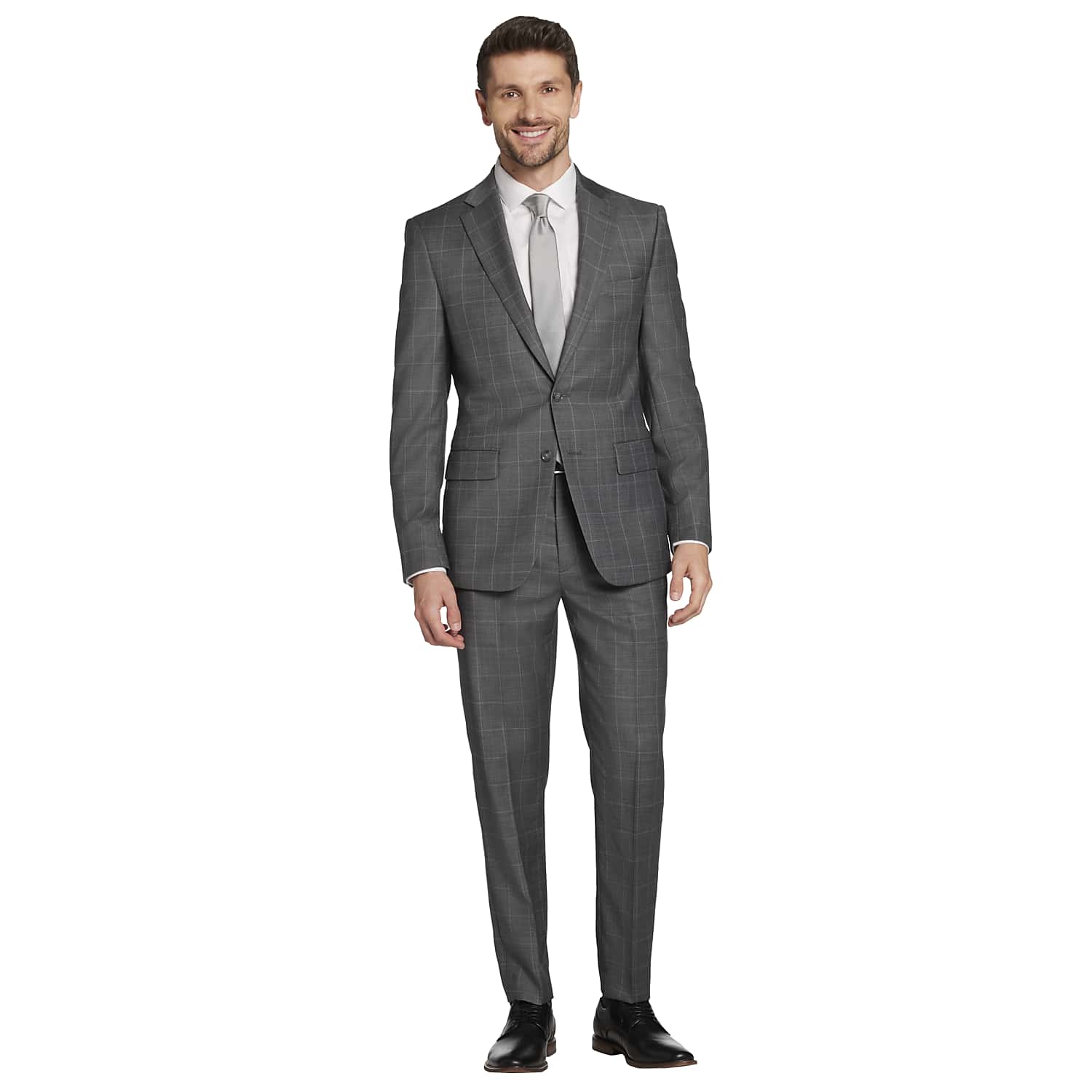 Calvin Klein Slim Fit Wool Blend Windowpane Suit Jacket in Medium Gray – Men’s 36 Regular Formal Blazer for Weddings, Work and Interviews