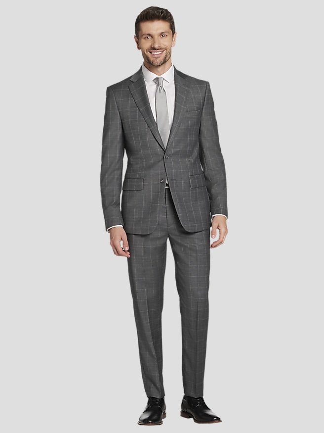 Calvin Klein Slim Fit Wool Blend Windowpane Men's Suit Jacket , Med Gray Windowpane