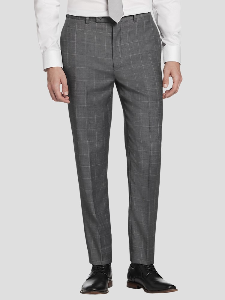 fitted lace wedding dress Men's Calvin Klein Navy Blue Windowpane Slim Fit Wool Suit – The Suit Depot main image 0