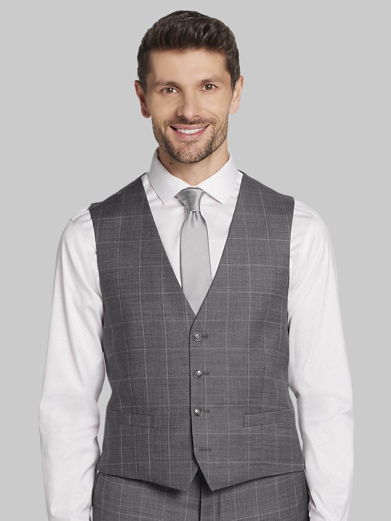 Calvin Klein Slim Fit Wool Blend Windowpane Suit Vest