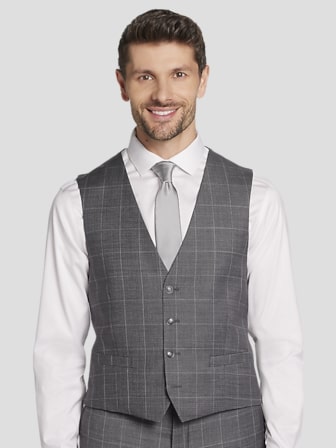 Slim Fit Wool Blend Windowpane Suit Vest