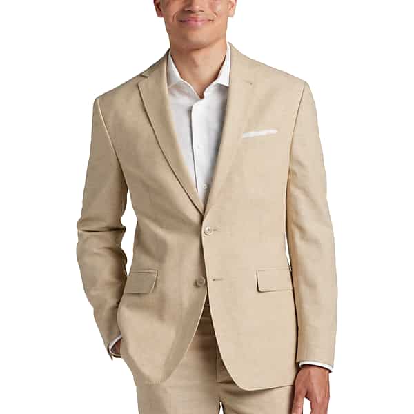 JOE Joseph Abboud Big & Tall Slim Fit Linen Blend Men's Suit Separates Jacket Tan Chambray - Size: 58 Regular