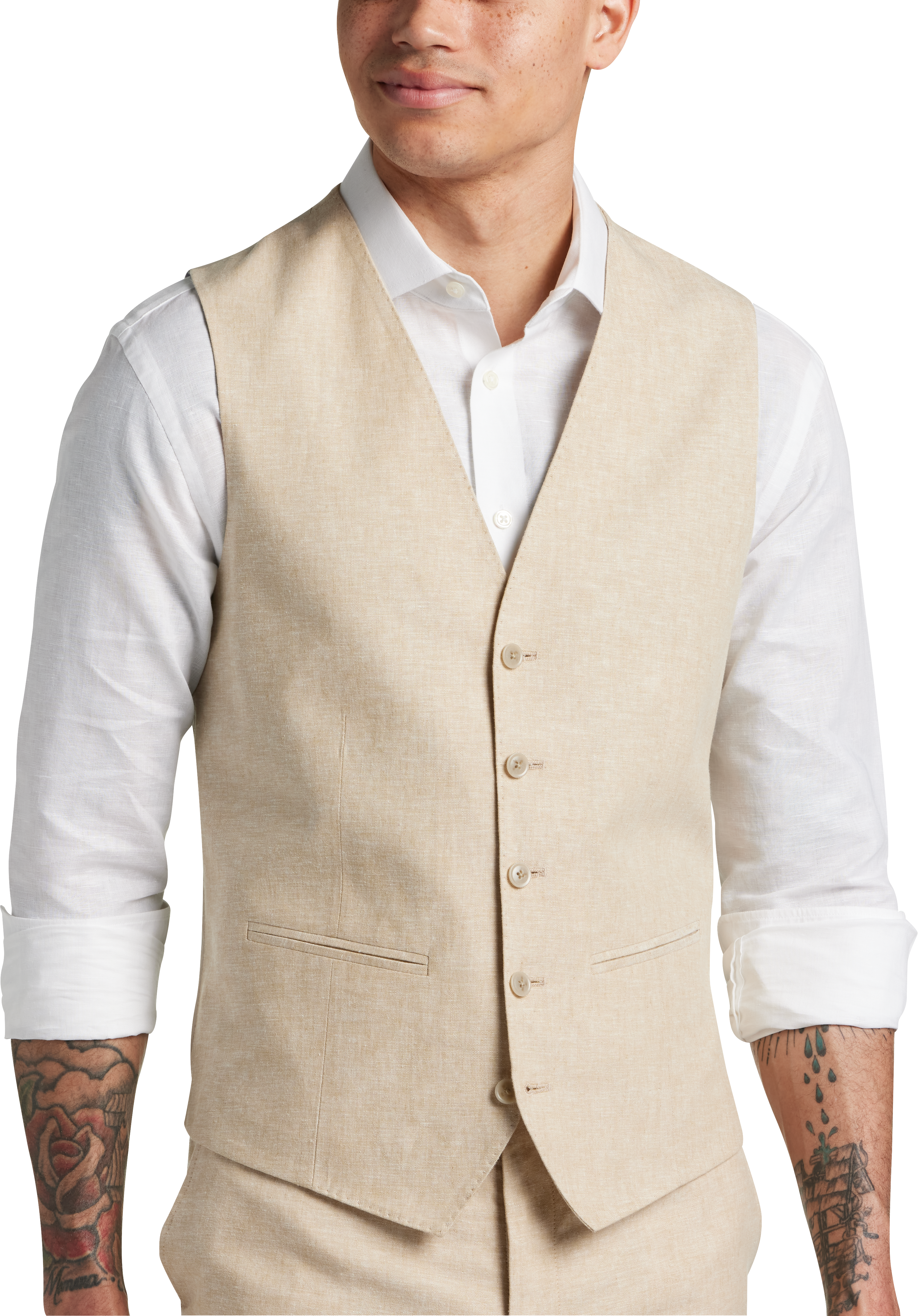 Slim Fit Linen Blend Suit Separates Vest