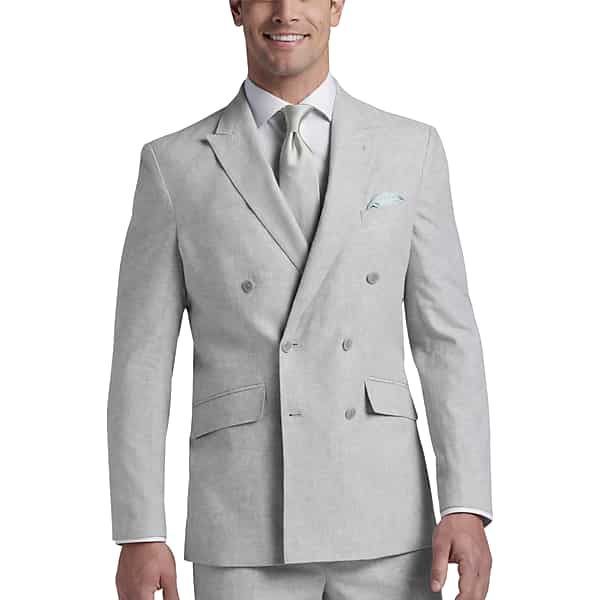 JOE Joseph Abboud Slim Fit Double Breasted Linen Blend Men's Suit Separates Jacket Light Gray - Size: 40 Short