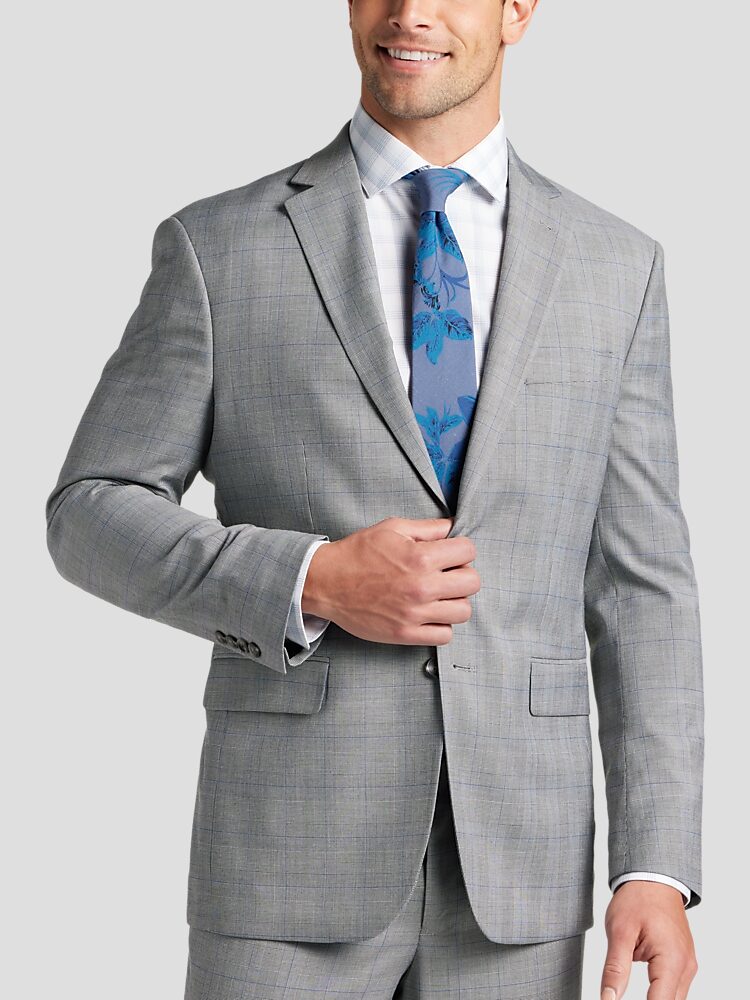 Men's Two Piece Blue Plaid Suit