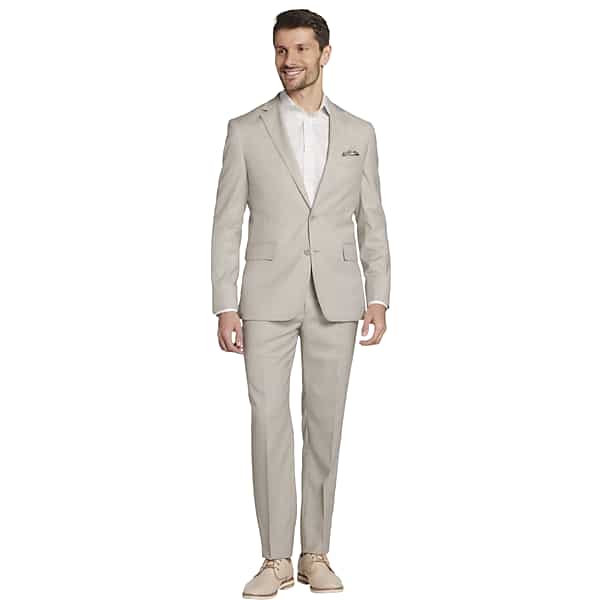 JOE Joseph Abboud Slim Fit Wool Blend Men's Suit Jacket Tan Sharkskin - Size: 50 Regular TMW3XNT50205