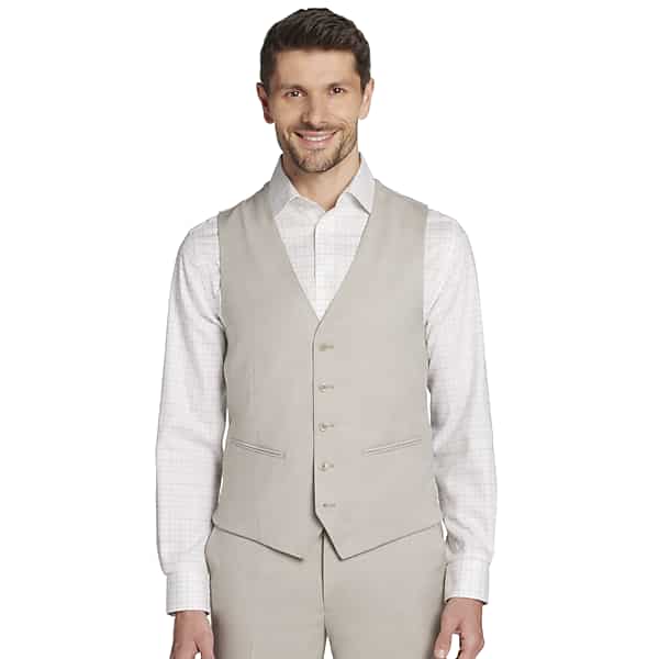 JOE Joseph Abboud Slim Fit Wool Blend Men's Suit Vest Tan Sharkskin - Size: 6X TMW3XNX06X05