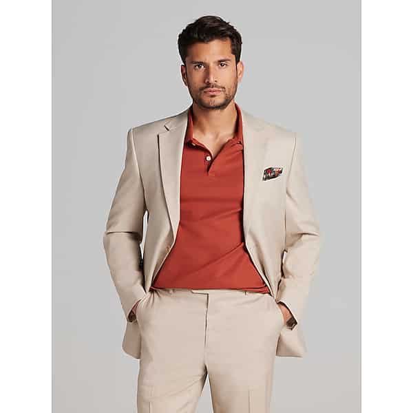Pronto Uomo Big & Tall Men's Modern Fit Sharkskin Suit Jacket Tan Sharkskin - Size: 48 Regular - Only Available at Men's Wearhouse TMW3XPG48205