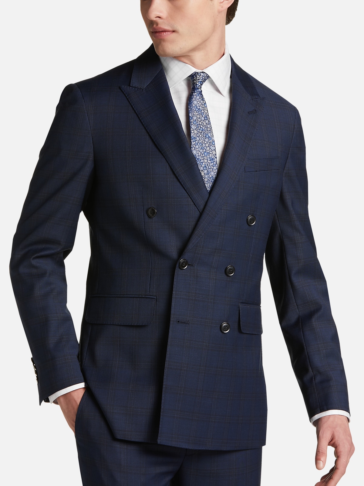 2 Piece Men's Denim Suit In Blue Double-Breasted Jacket Slim Fit Tailored  Pants
