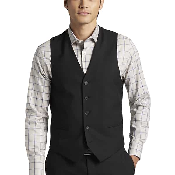 Egara Skinny Fit Men's Suit Vest Black Solid - Size: Small
