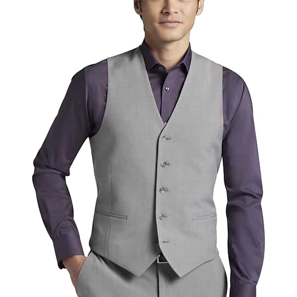 Egara Skinny Fit Men's Suit Separates Vest Med Gray Solid - Size: XL