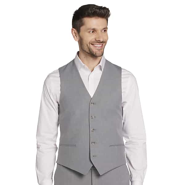 Egara Skinny Fit Men's Suit Vest Med Gray Solid - Size: Medium