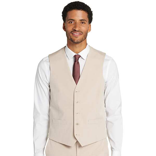 Egara Skinny Fit Men's Suit Vest Tan Solid - Size: Medium