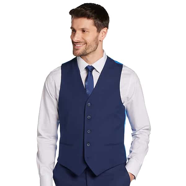 Egara Skinny Fit Men's Suit Vest Blue/Postman - Size: XL