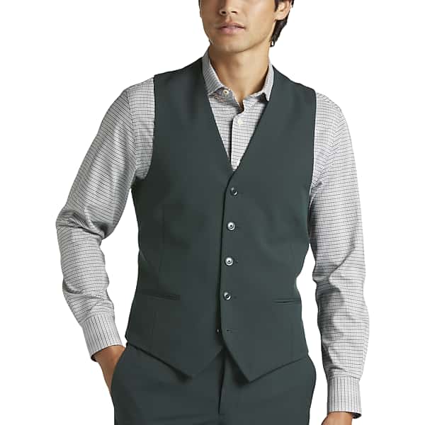 Egara Skinny Fit Men's Suit Vest Dark Green - Size: XL